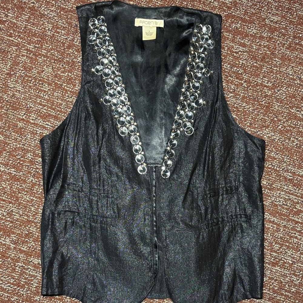 Arden B black satin look embellished metallic vest